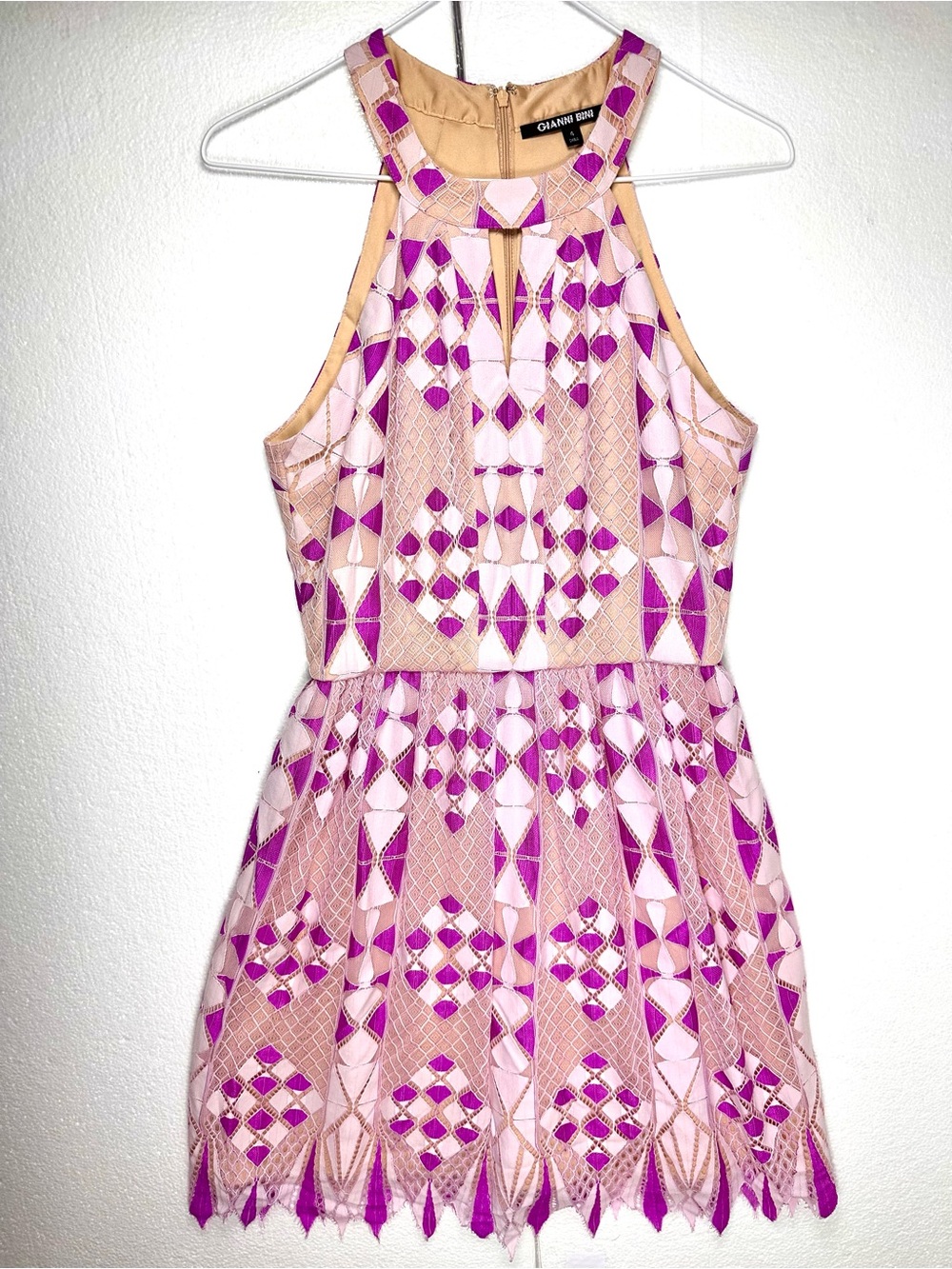 Gianni Bini "Chloe" Geometric Laser Cut Lace Halter Dress 4